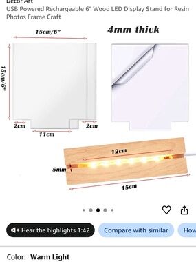 Wood LED Display Stand - Warm Light USB Powered (Wood Finish)